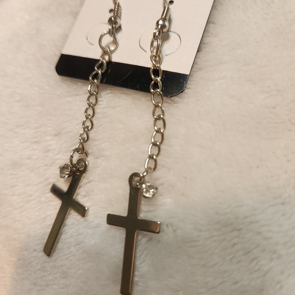 #26...  𝅺gold colored  Religious Jesus Christ Cross Earrings OS - Picture 2 of 4